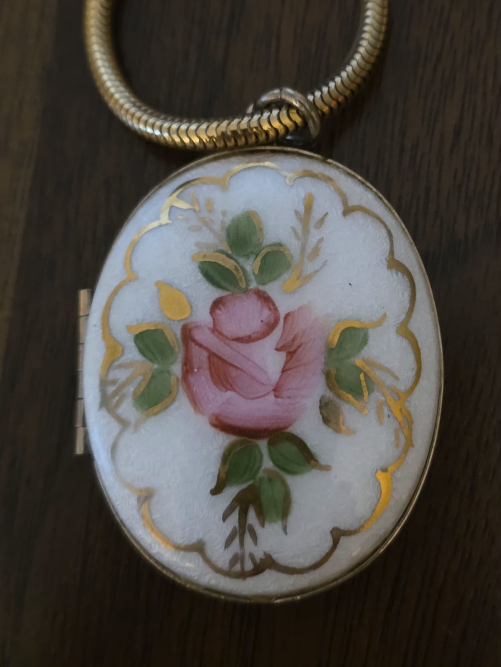 Locket Necklace with Pink Rose Gold Tone Enamel Pendant Vintage